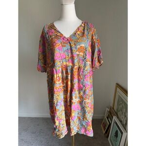 Rusttydustty Floral Print Dress OXL Boho Cottagecore Festival‎ V Neck